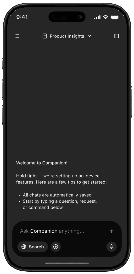 webAI Companion preview on iPhone